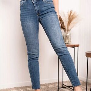 RISEN Full Size Asymmetrical Waist Raw Hem Jeans in 1X NWT